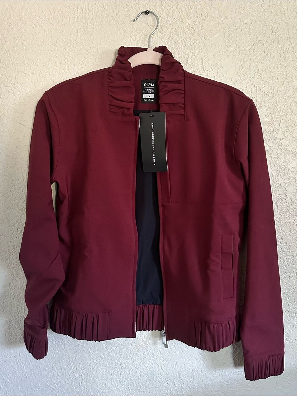 APL Women's Burgundy Ruffled Collar Bomber Jacket - Picture 2 of 8
